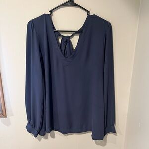LOFT Deep Blue Blouse with Tie Back